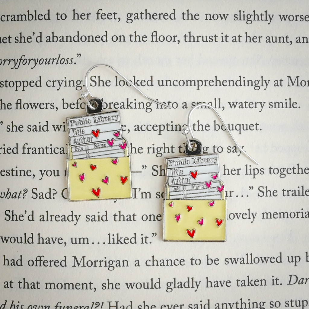 Library Card Enamel Earrings