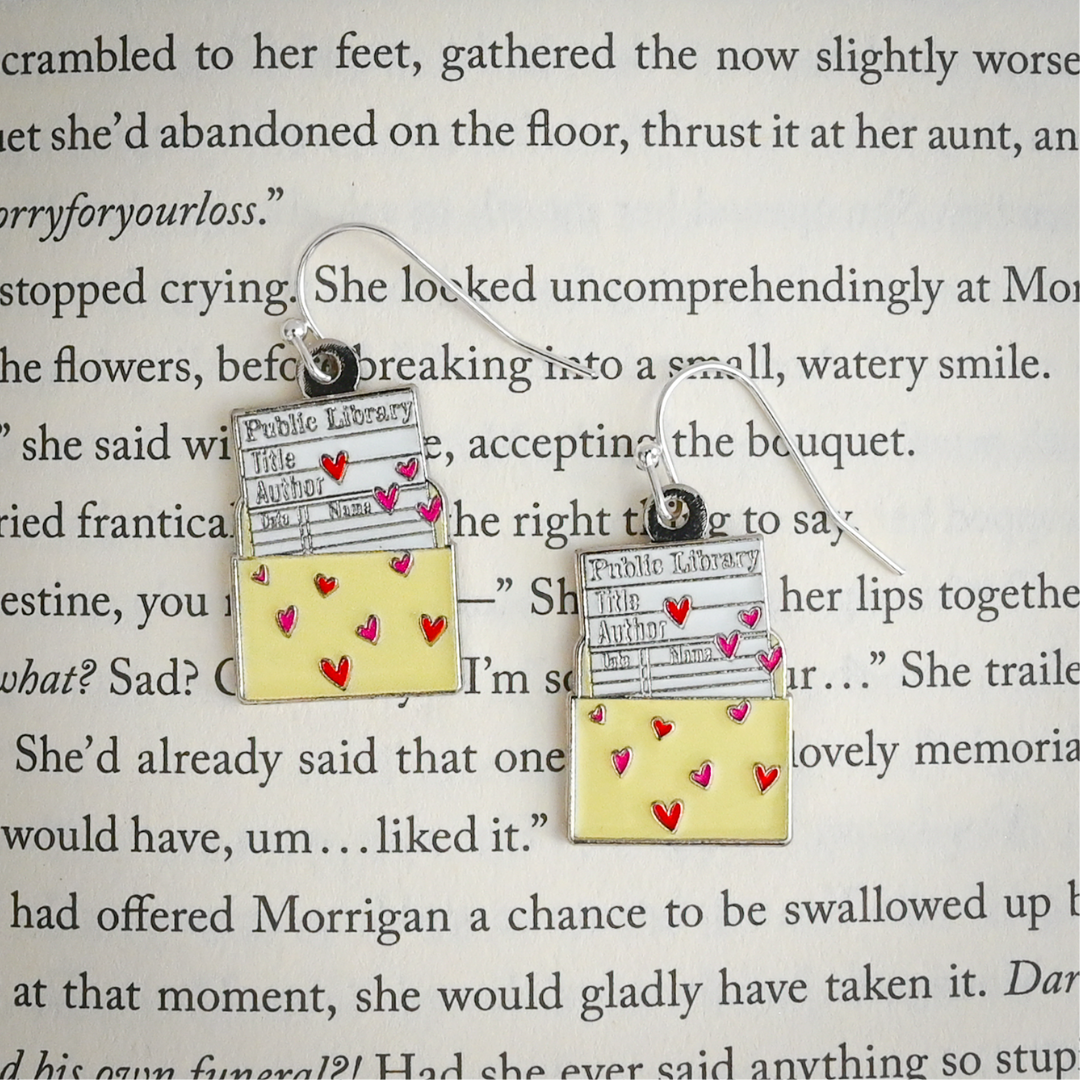 Library Card Enamel Earrings