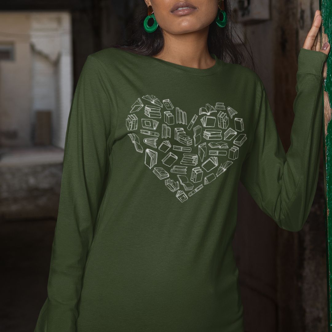 I Heart Books Long Sleeve Unisex Tee