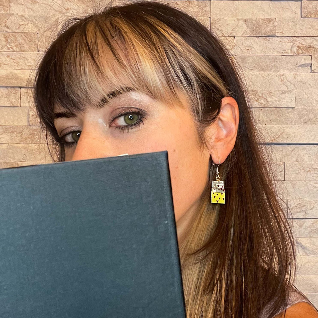 Library Card Enamel Earrings