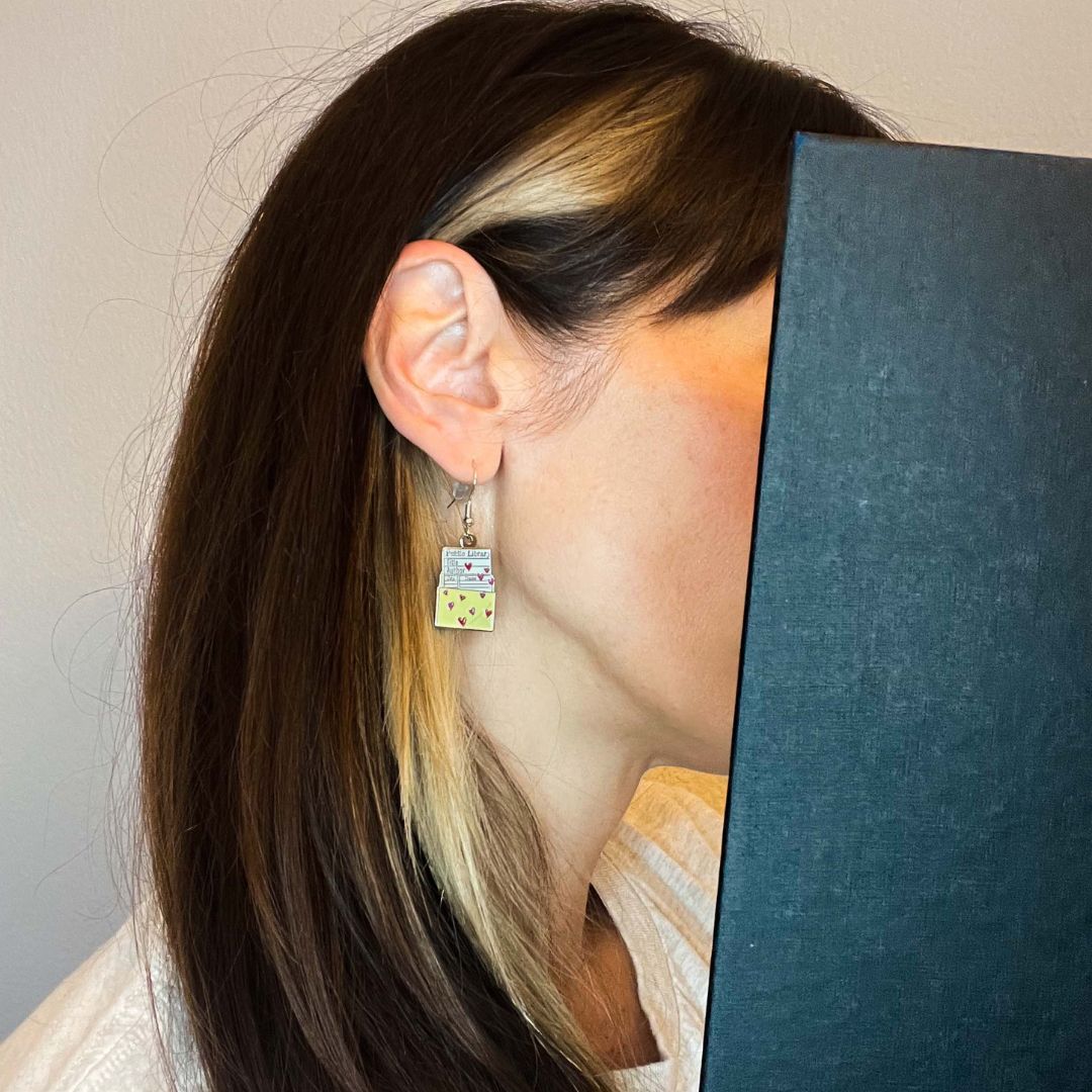 Library Card Enamel Earrings